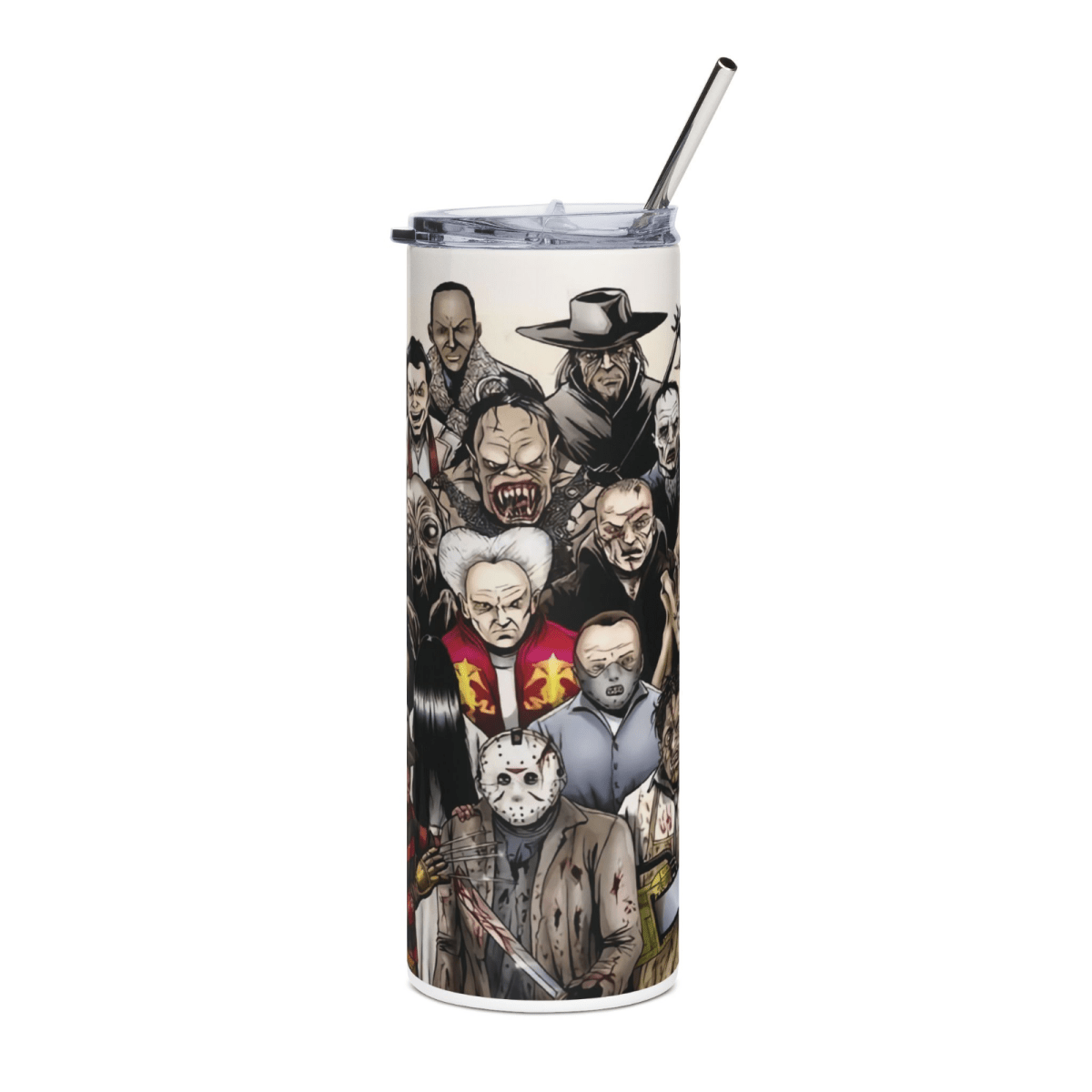20oz Horror Villains Collage Tumbler – Slasher Movie Stainless Steel Cup & Straw - East Coast Gifts