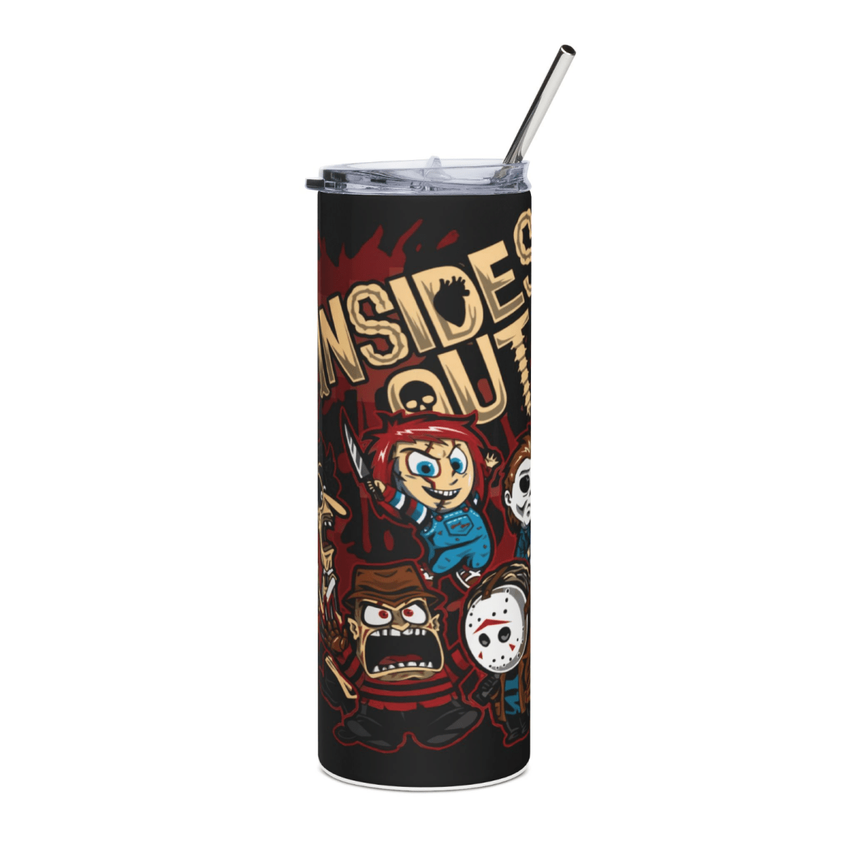 20oz Inside Out Horror Tumbler – Cute Slasher Movie Skinny Cup w/ Straw & Lid - East Coast Gifts