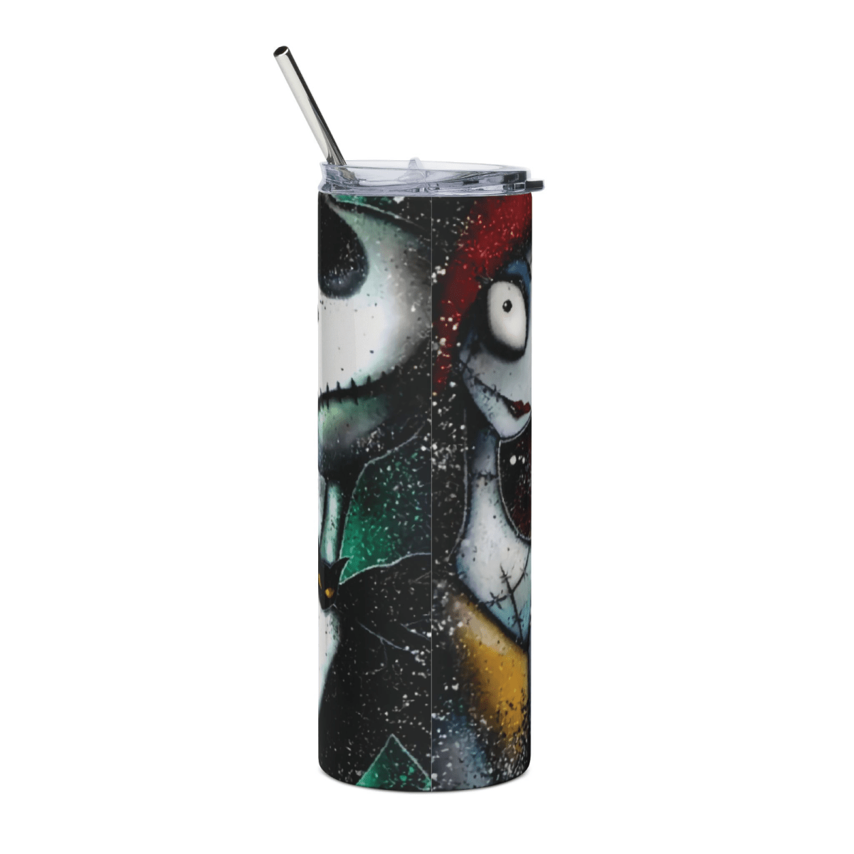 20oz Jack & Sally Nightmare Before Christmas Tumbler Halloween Splatter Art Cup - East Coast Gifts