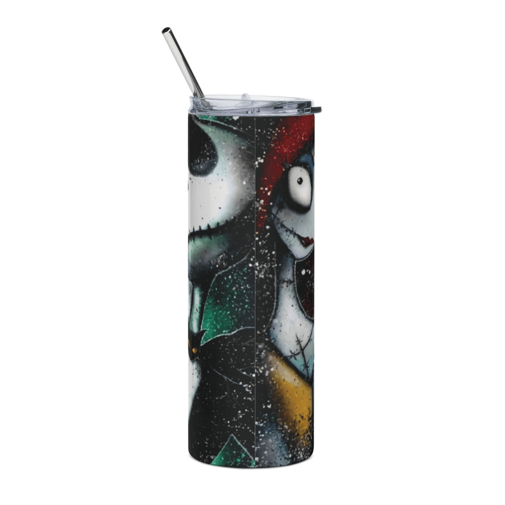 20oz Jack & Sally Nightmare Before Christmas Tumbler Halloween Splatter Art Cup - East Coast Gifts