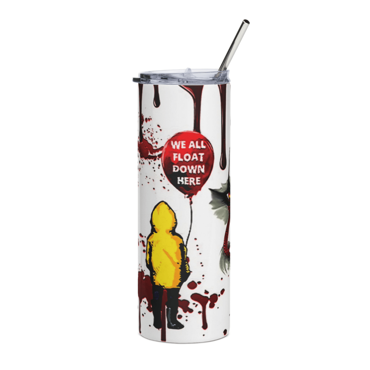 20oz Pennywise IT Horror Tumbler – “We All Float” Blood Splatter Clown Cup Gift - East Coast Gifts