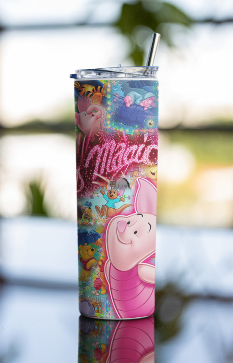 20oz Piglet & Friends “Magic” Tumbler – Cute Stainless Steel Cup with Straw - East Coast Gifts