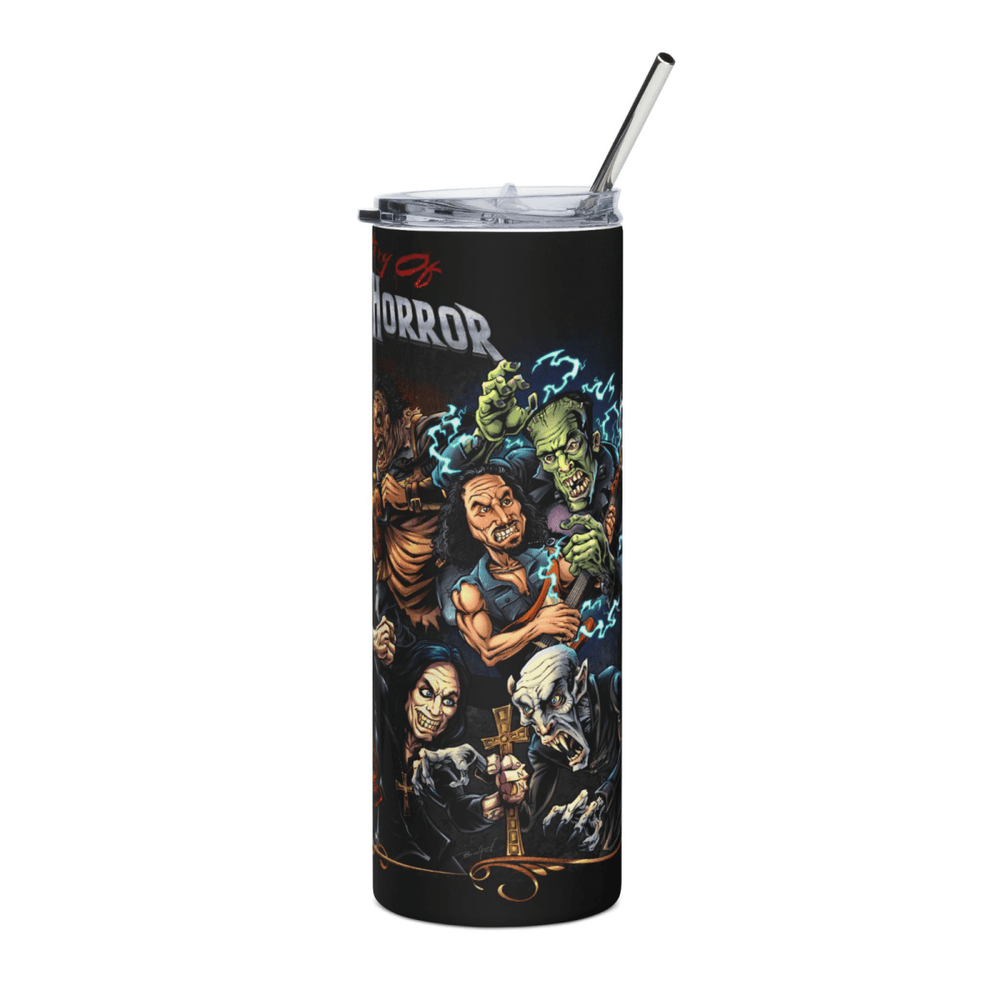 20oz Skinny Tumbler – Horror Metal Slasher Rock Characters Cup with Lid & Straw - East Coast Gifts