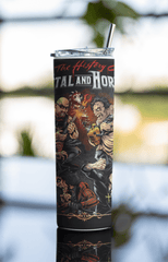 20oz Skinny Tumbler – Horror Metal Slasher Rock Characters Cup with Lid & Straw - East Coast Gifts