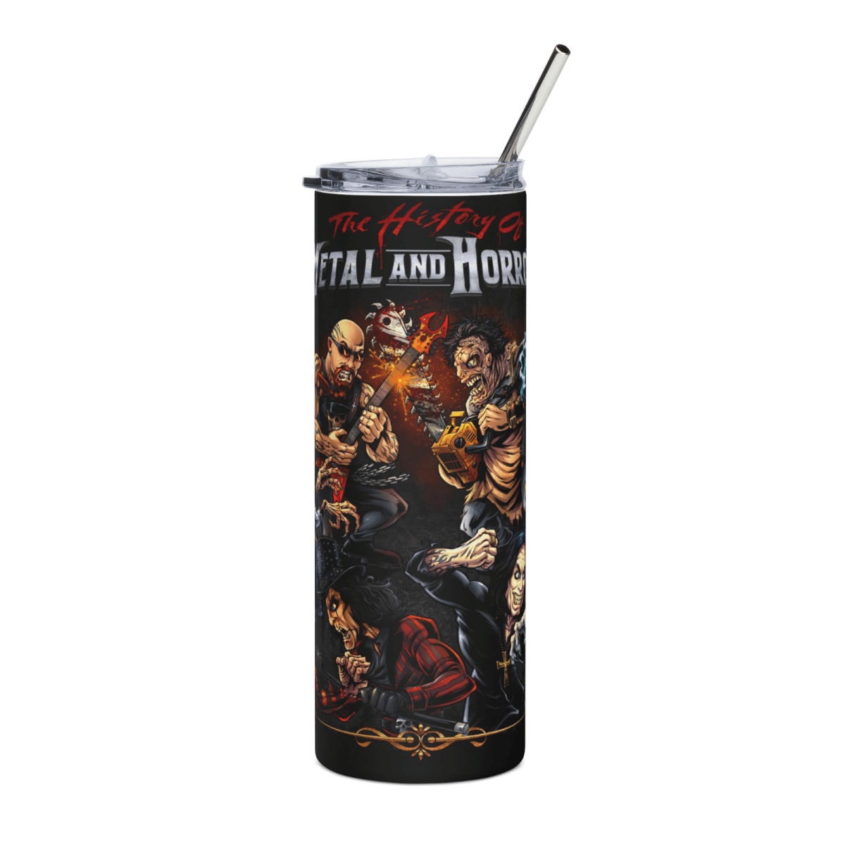 20oz Skinny Tumbler – Horror Metal Slasher Rock Characters Cup with Lid & Straw - East Coast Gifts