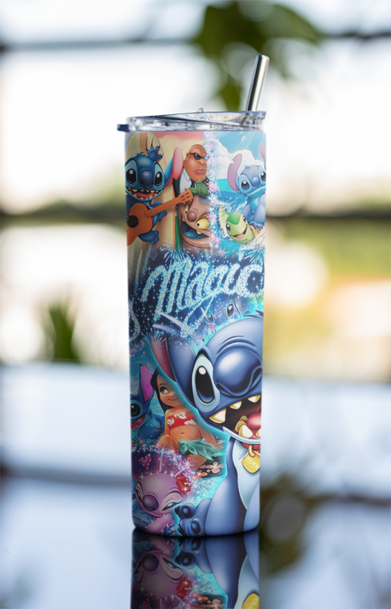 20oz Stitch “It’s Magic” Tumbler – Lilo & Stitch Stainless Steel Cup w/ Straw - East Coast Gifts