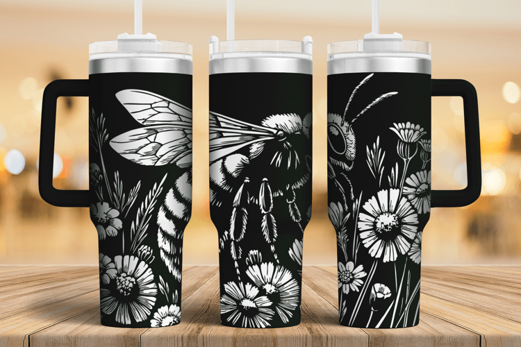 🐝 40oz Bee & Wildflower Stanley Style Tumbler Insulated Floral Travel Mug - East Coast Gifts