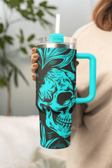 40oz Gothic Skull Style Tumbler with Handle & Straw – Double Wall Insulated Cup - East Coast Gifts