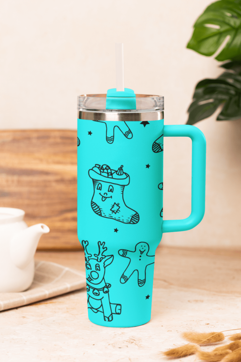 🦌 40oz Stanley Style Engraved Christmas Tumbler – Reindeer Mug with Straw 🎄 - East Coast Gifts