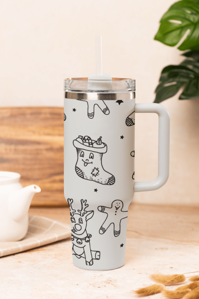 🦌 40oz Stanley Style Engraved Christmas Tumbler – Reindeer Mug with Straw 🎄 - East Coast Gifts