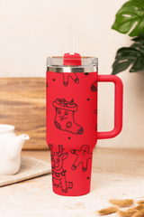 🦌 40oz Stanley Style Engraved Christmas Tumbler – Reindeer Mug with Straw 🎄 - East Coast Gifts