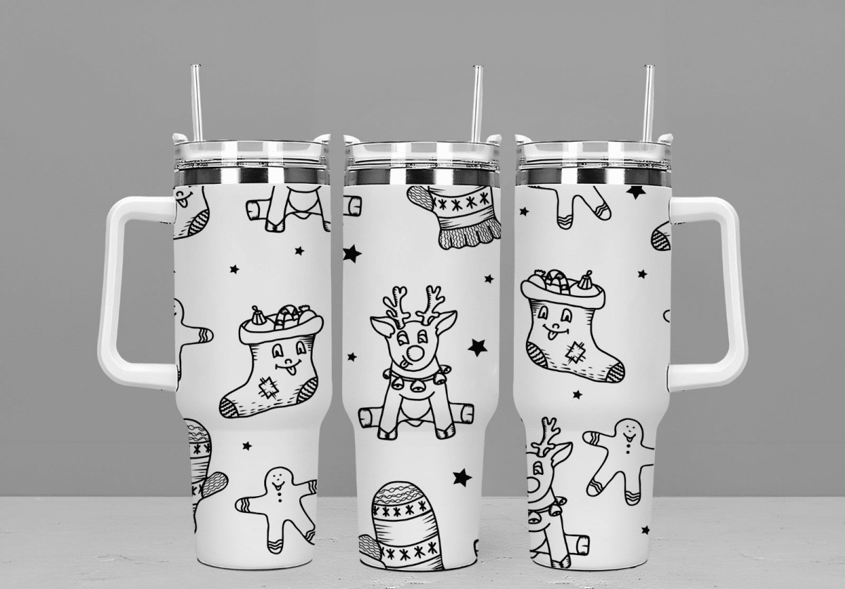 🦌 40oz Stanley Style Engraved Christmas Tumbler – Reindeer Mug with Straw 🎄 - East Coast Gifts