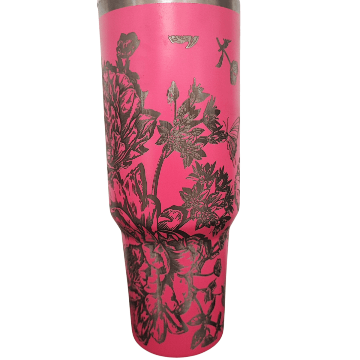 40oz Stanley - Style Floral Butterfly Engraved Tumbler Stainless Steel Travel Mug - East Coast Gifts