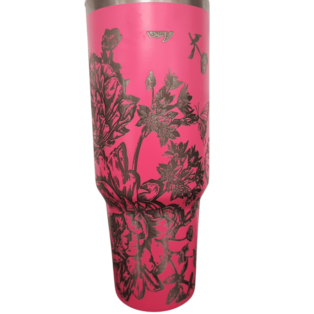 40oz Stanley - Style Floral Butterfly Engraved Tumbler Stainless Steel Travel Mug - East Coast Gifts