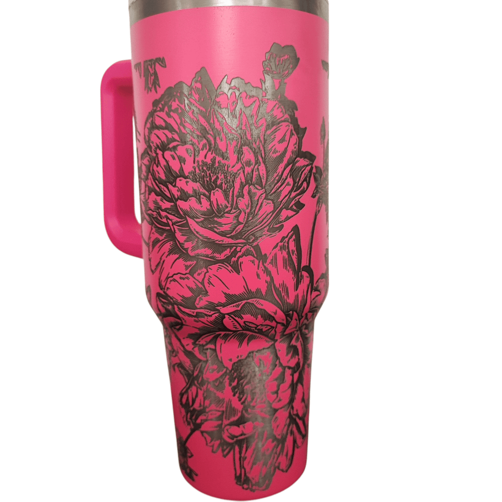 40oz Stanley - Style Floral Butterfly Engraved Tumbler Stainless Steel Travel Mug - East Coast Gifts
