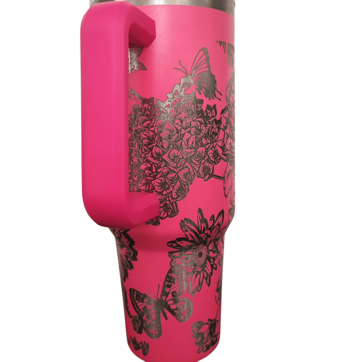 40oz Stanley - Style Floral Butterfly Engraved Tumbler Stainless Steel Travel Mug - East Coast Gifts
