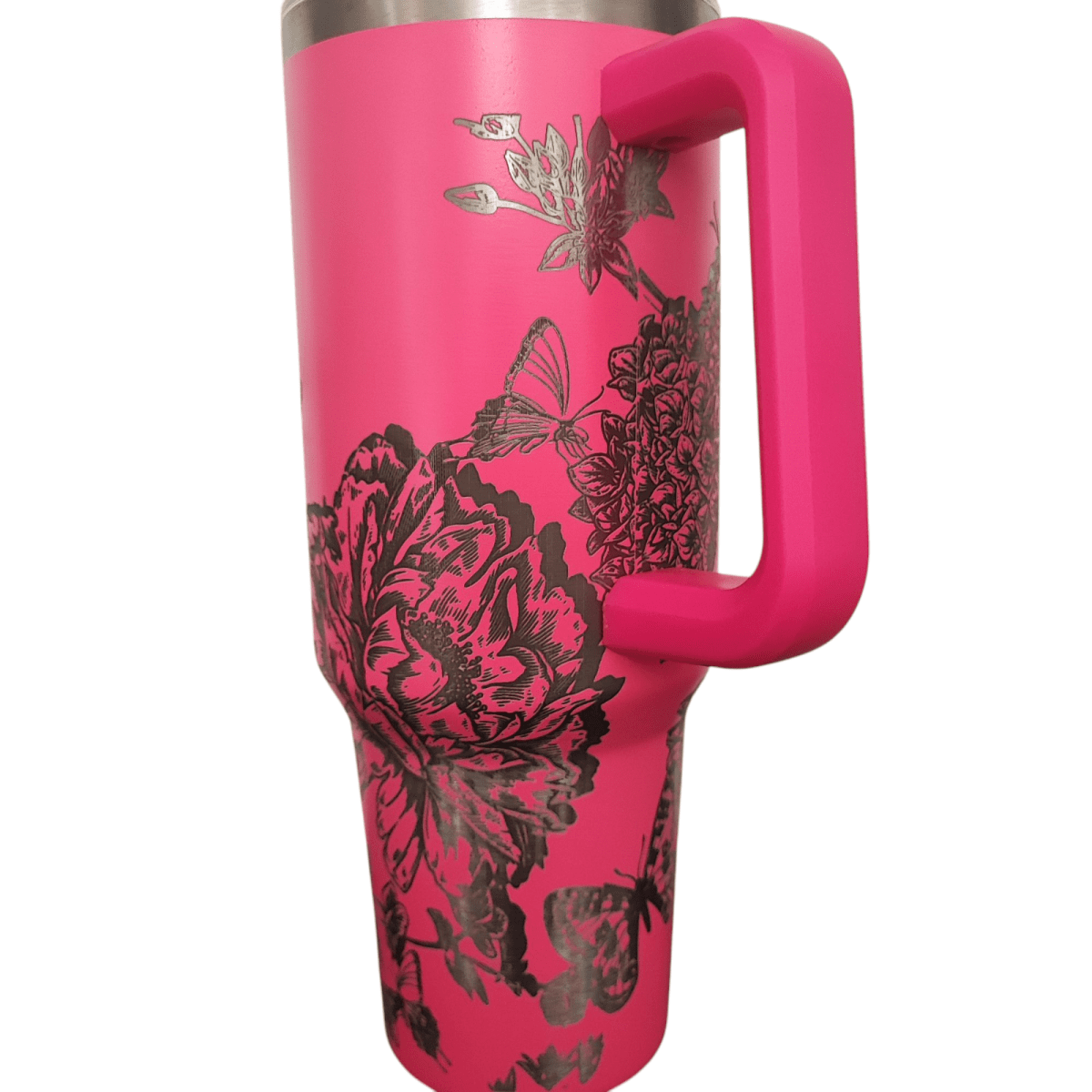 40oz Stanley - Style Floral Butterfly Engraved Tumbler Stainless Steel Travel Mug - East Coast Gifts