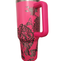 40oz Stanley - Style Floral Butterfly Engraved Tumbler Stainless Steel Travel Mug - East Coast Gifts