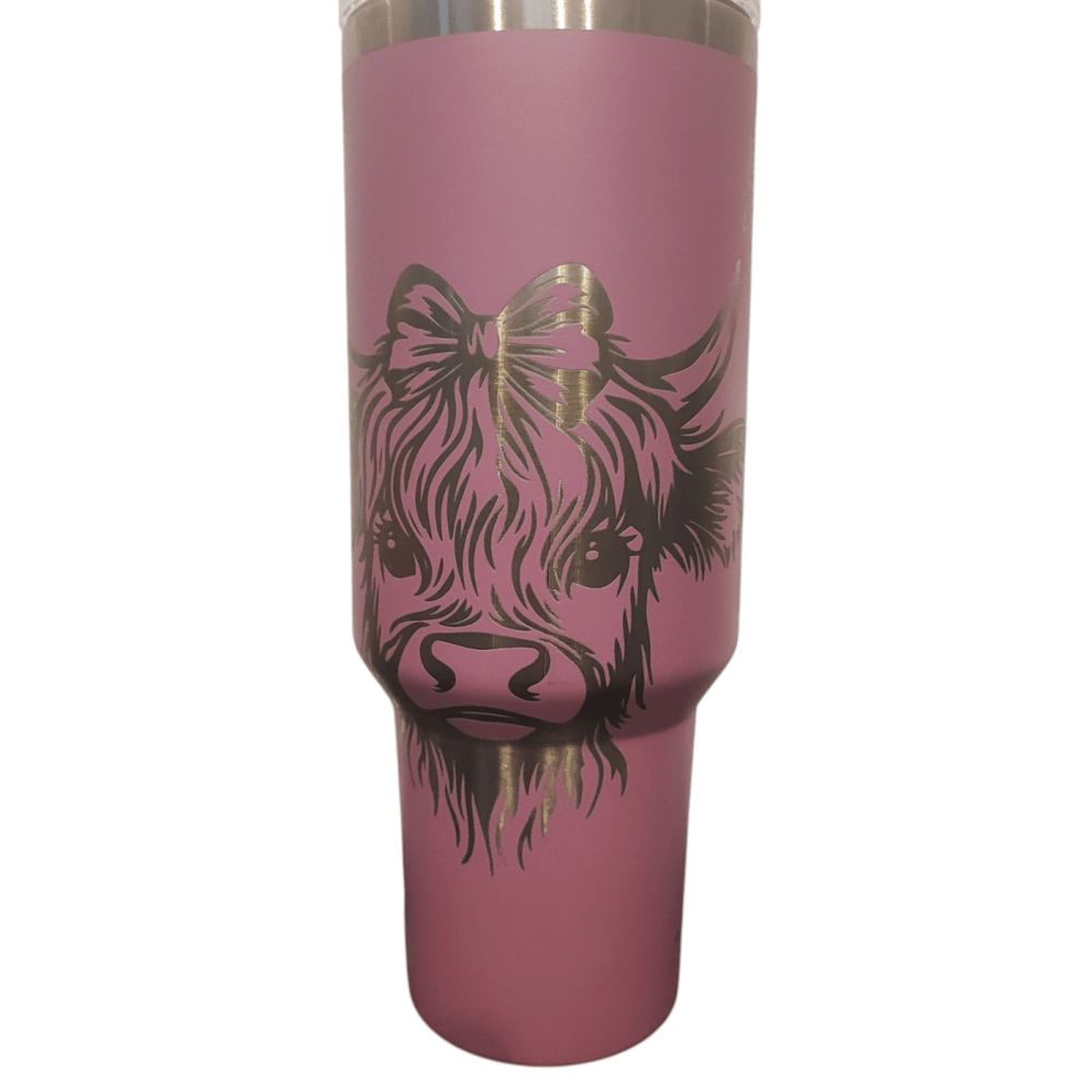 40oz Stanley - Style Highland Cow Engraved Tumbler Custom Reusable Mug 9 Colours - East Coast Gifts