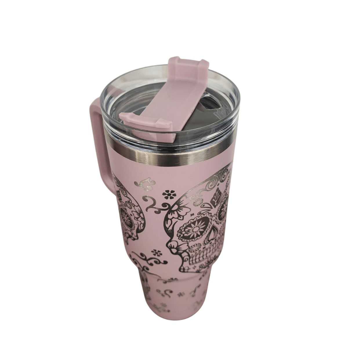 40oz Stanley - Style Sugar Skull Engraved Tumbler Stainless Steel Travel Mug - East Coast Gifts