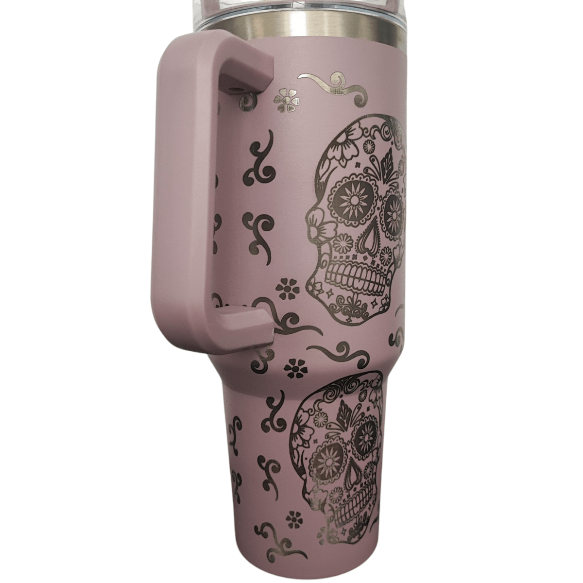 40oz Stanley - Style Sugar Skull Engraved Tumbler Stainless Steel Travel Mug - East Coast Gifts