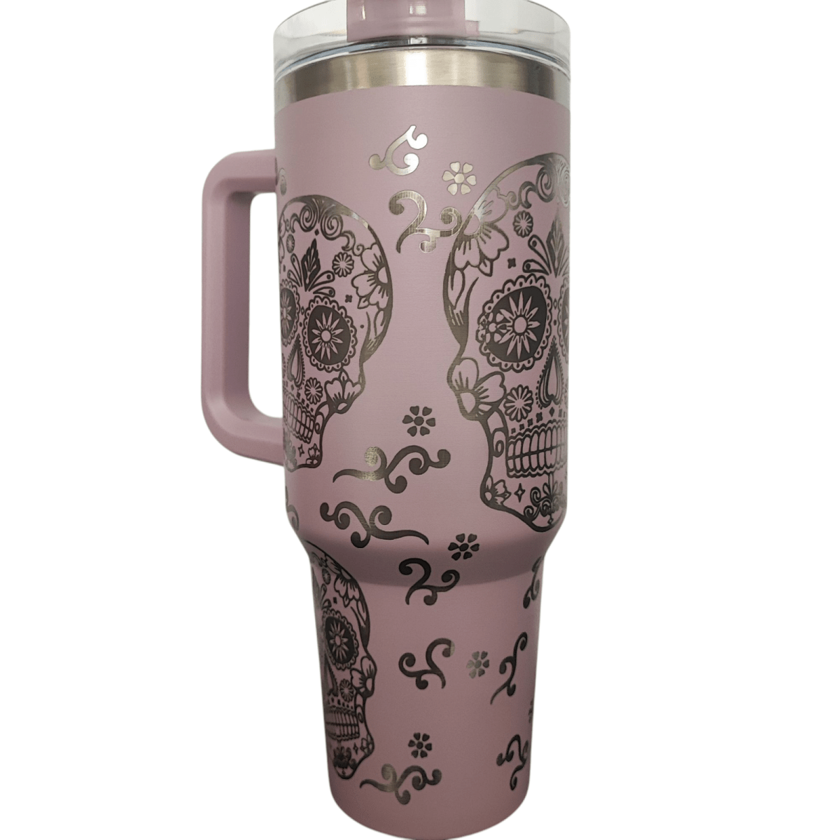 40oz Stanley - Style Sugar Skull Engraved Tumbler Stainless Steel Travel Mug - East Coast Gifts