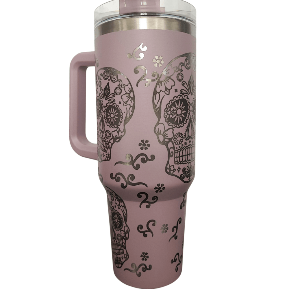 40oz Stanley - Style Sugar Skull Engraved Tumbler Stainless Steel Travel Mug - East Coast Gifts