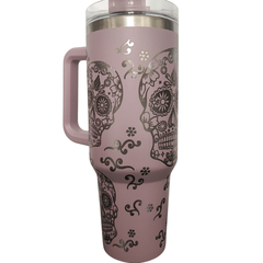 40oz Stanley - Style Sugar Skull Engraved Tumbler Stainless Steel Travel Mug - East Coast Gifts