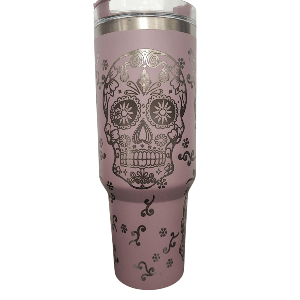40oz Stanley - Style Sugar Skull Engraved Tumbler Stainless Steel Travel Mug - East Coast Gifts