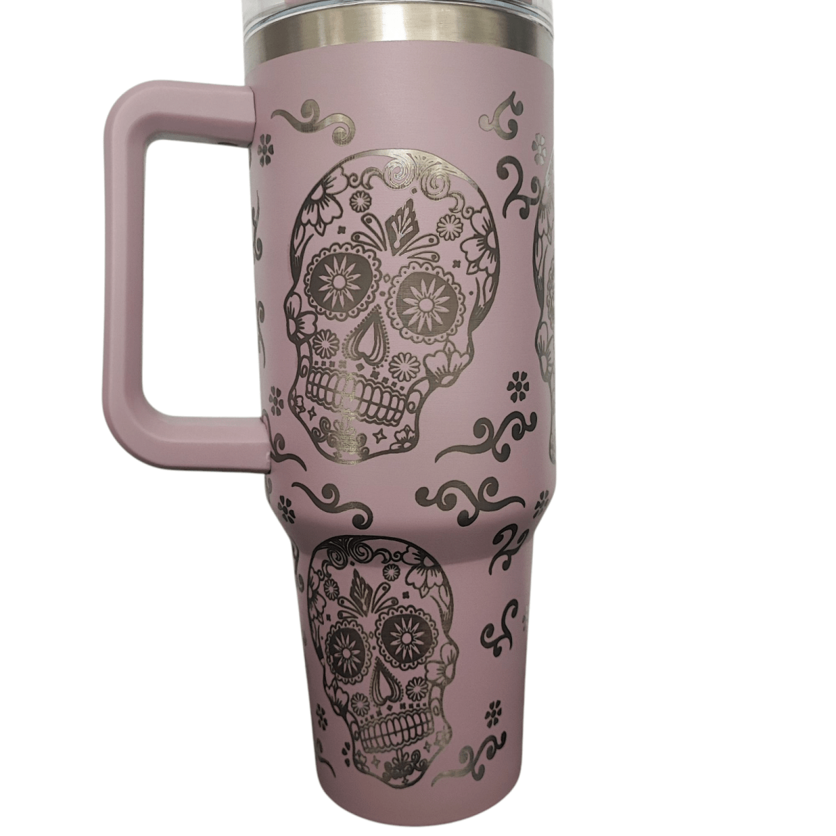 40oz Stanley - Style Sugar Skull Engraved Tumbler Stainless Steel Travel Mug - East Coast Gifts