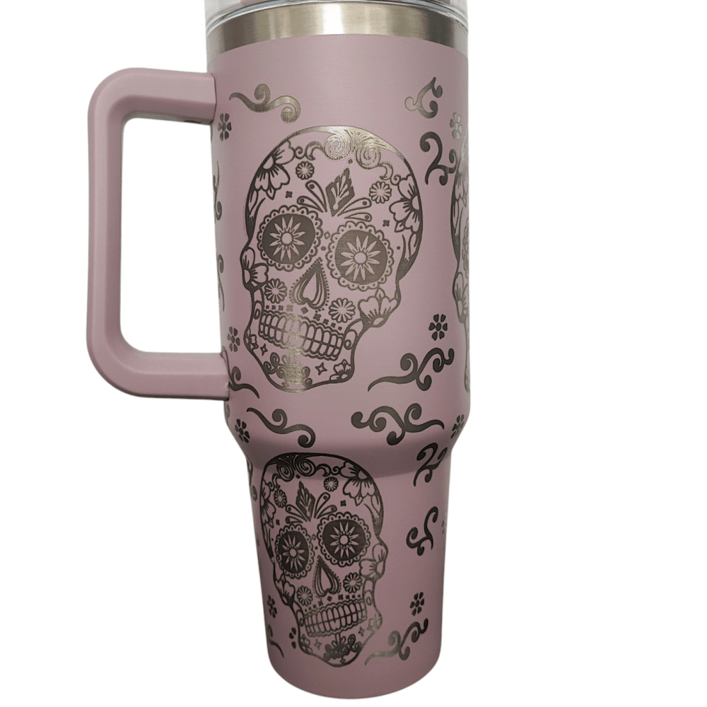 40oz Stanley - Style Sugar Skull Engraved Tumbler Stainless Steel Travel Mug - East Coast Gifts