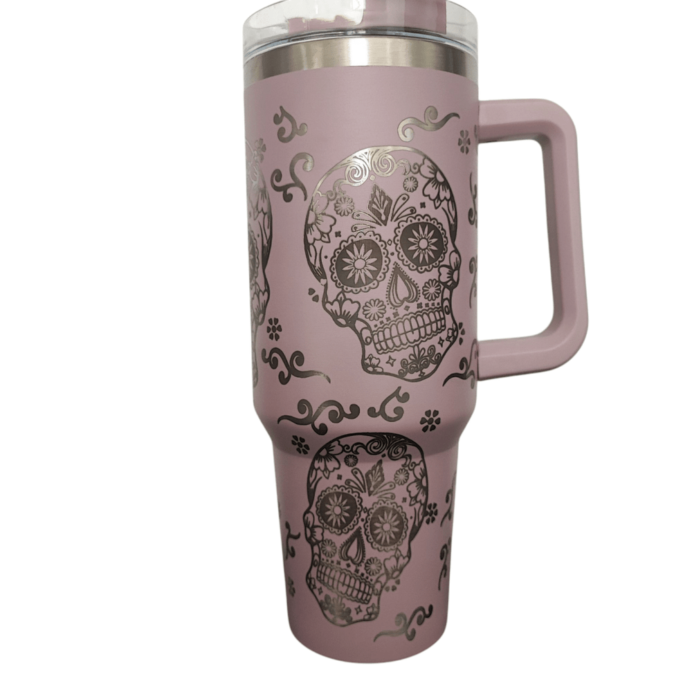 40oz Stanley - Style Sugar Skull Engraved Tumbler Stainless Steel Travel Mug - East Coast Gifts