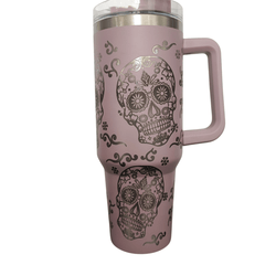 40oz Stanley - Style Sugar Skull Engraved Tumbler Stainless Steel Travel Mug - East Coast Gifts