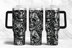 ☠️ 40oz Stanley Styled Skull Tumbler with Handle & Straw Gothic Travel Mug - East Coast Gifts