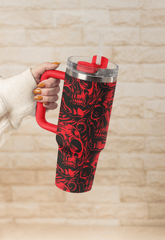 ☠️ 40oz Stanley Styled Skull Tumbler with Handle & Straw Gothic Travel Mug - East Coast Gifts