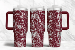 ☠️ 40oz Stanley Styled Skull Tumbler with Handle & Straw Gothic Travel Mug - East Coast Gifts