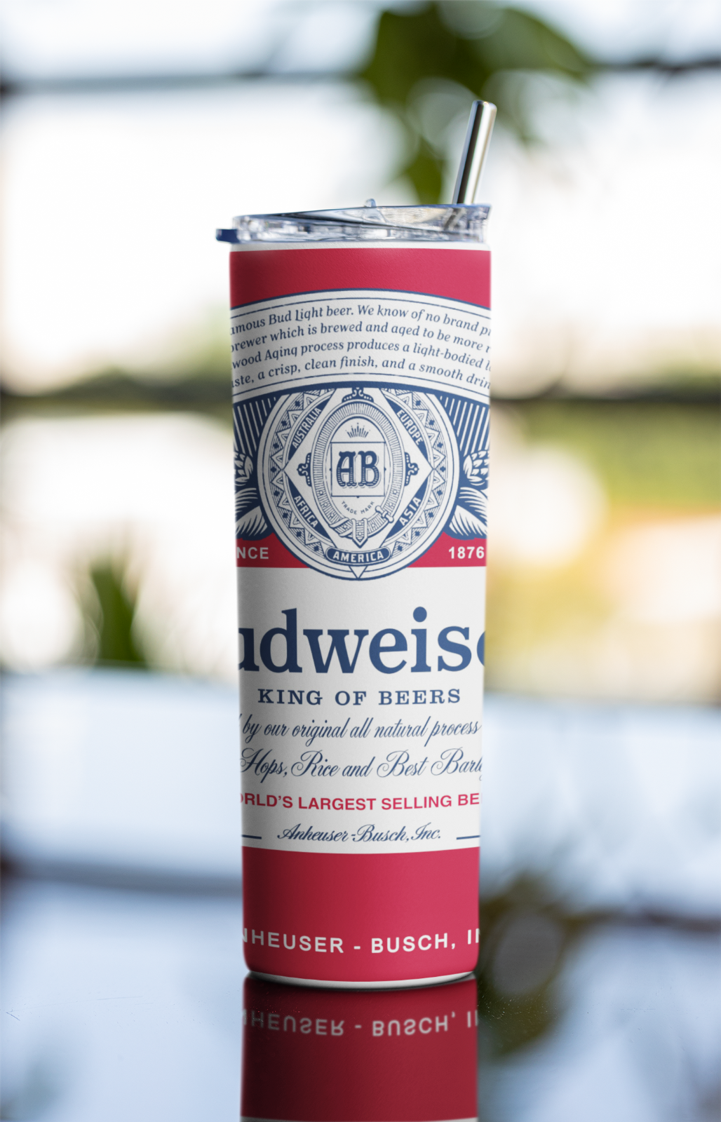 20oz Classic Budweiser Beer-Inspired Tumbler – Stainless Steel Cup w/ Straw