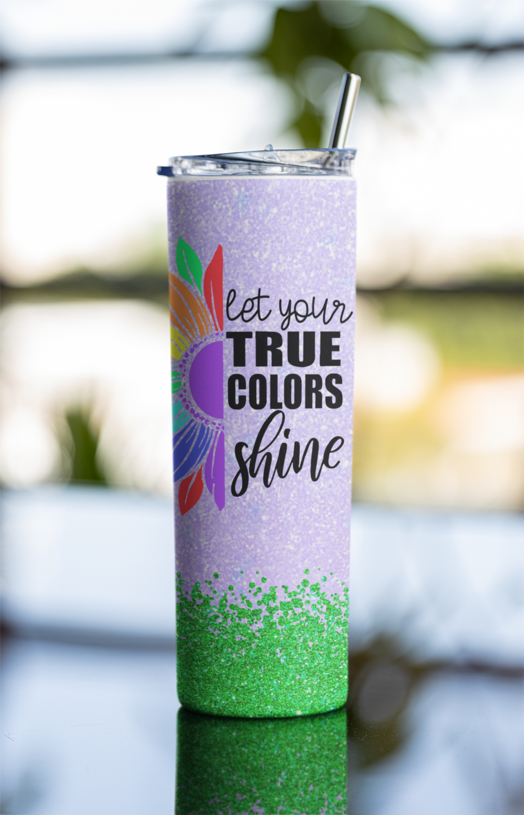 20oz Tumbler – “Let Your True Colors Shine” Rainbow Cup with Straw & Lid