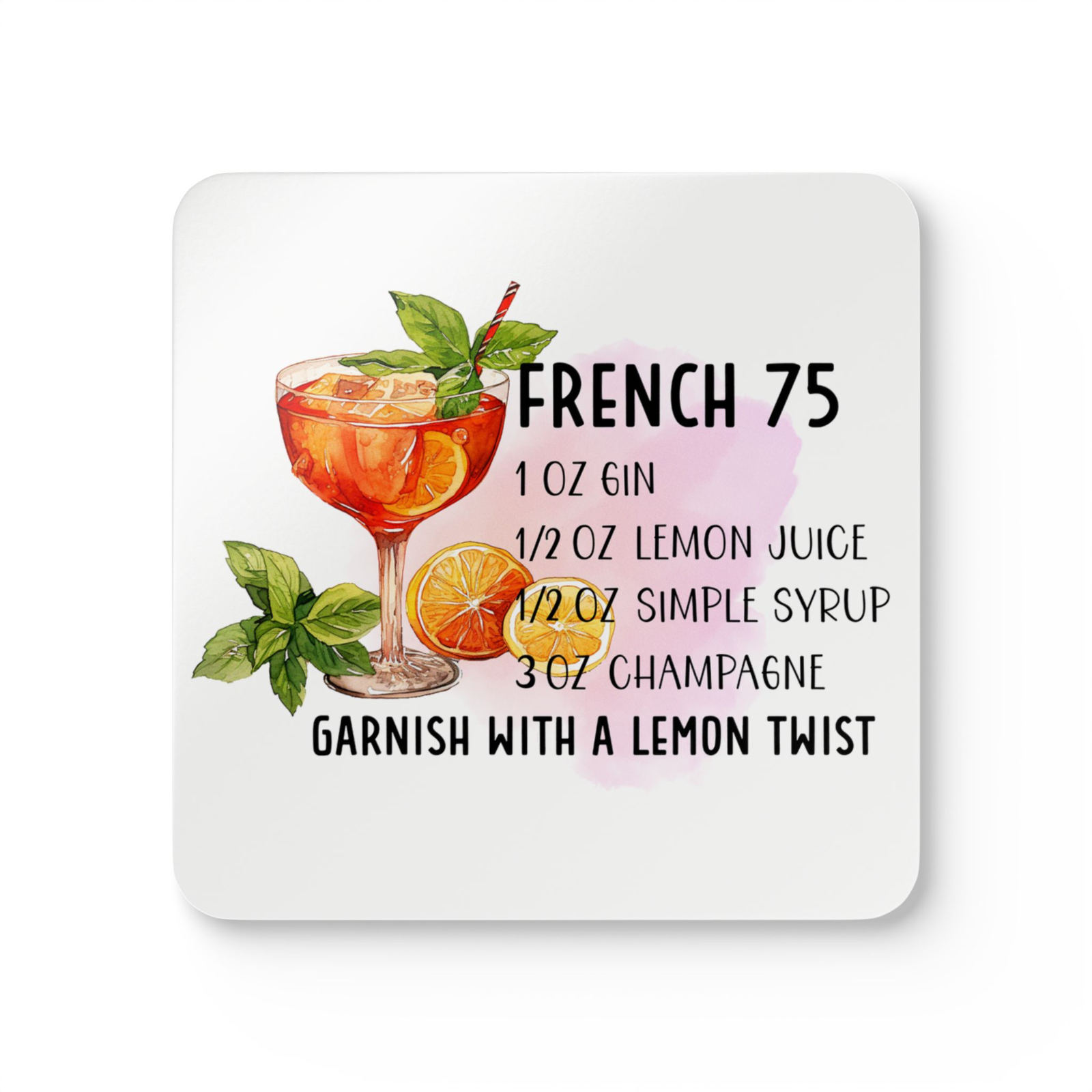 Drink Coaster Bar Kitchen cocktail recipe single or complete set of 16