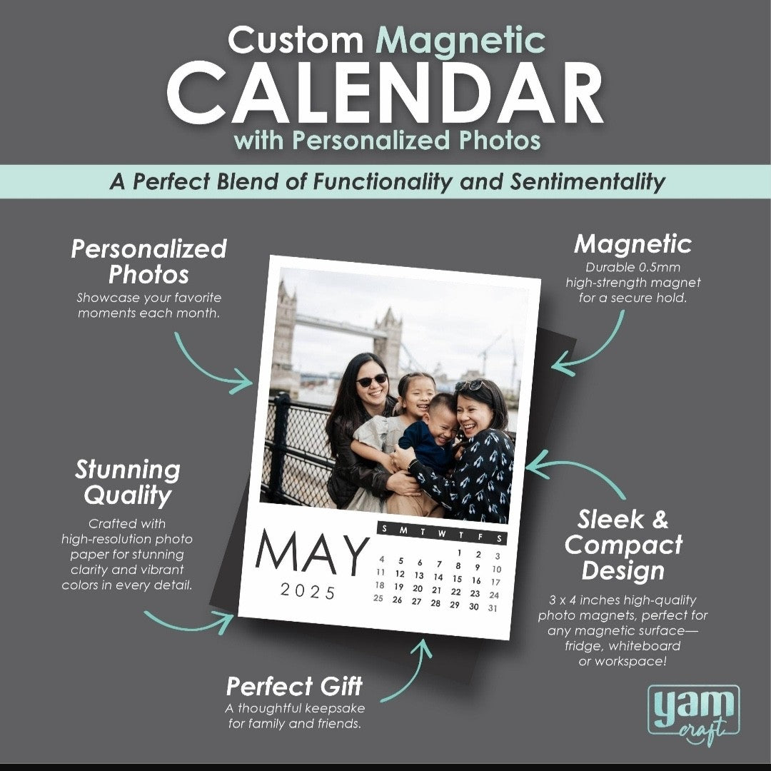 Personalized Photo Calendar Fridge Magnets – Custom Family Set