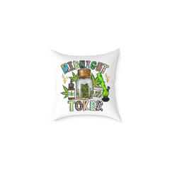 “Bold 420-themed throw pillow with bud jar, bong, and leaf art – 40x40cm”