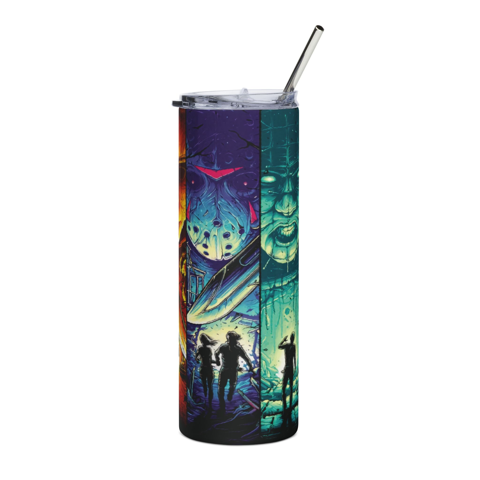 Neon Horror Icons Tumbler 20oz – Freddy Jason Pinhead Michael Myers Cup