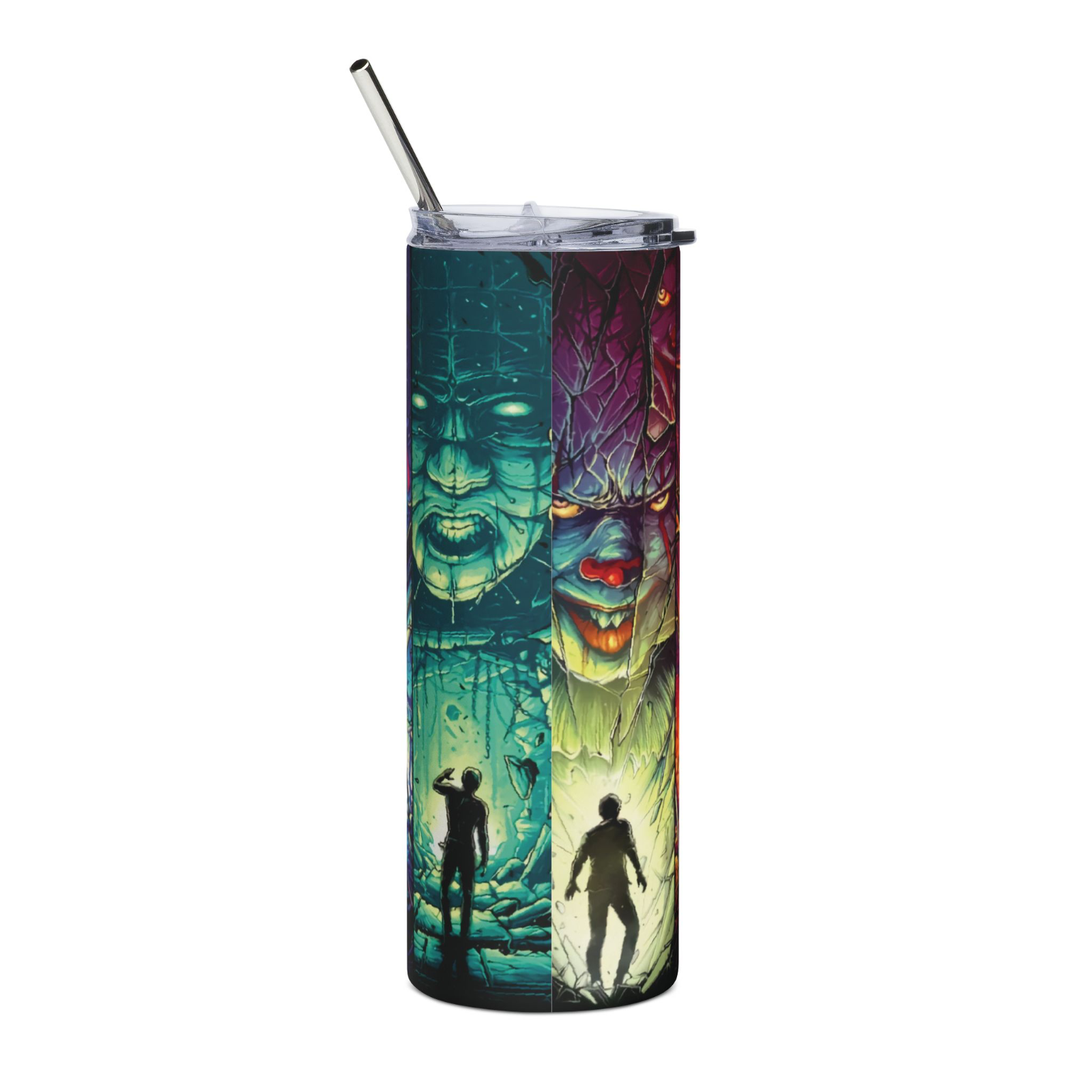 Neon Horror Icons Tumbler 20oz – Freddy Jason Pinhead Michael Myers Cup