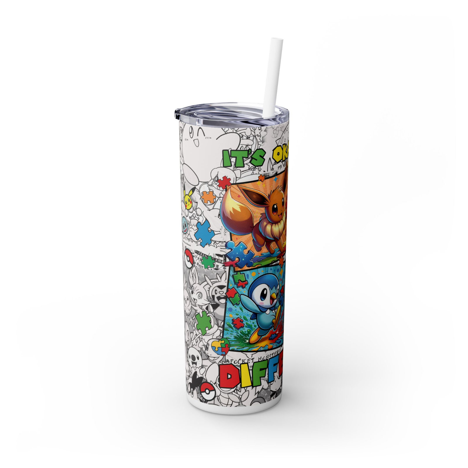 Custom 20oz Anime Tumbler – Pokémon Characters – Stainless Steel Cup w/ Straw