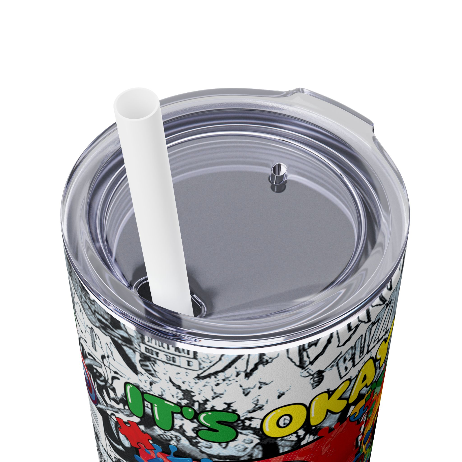 Comic Book Skinny Tumbler – 20oz Stainless Steel Cup with Straw – UK Seller