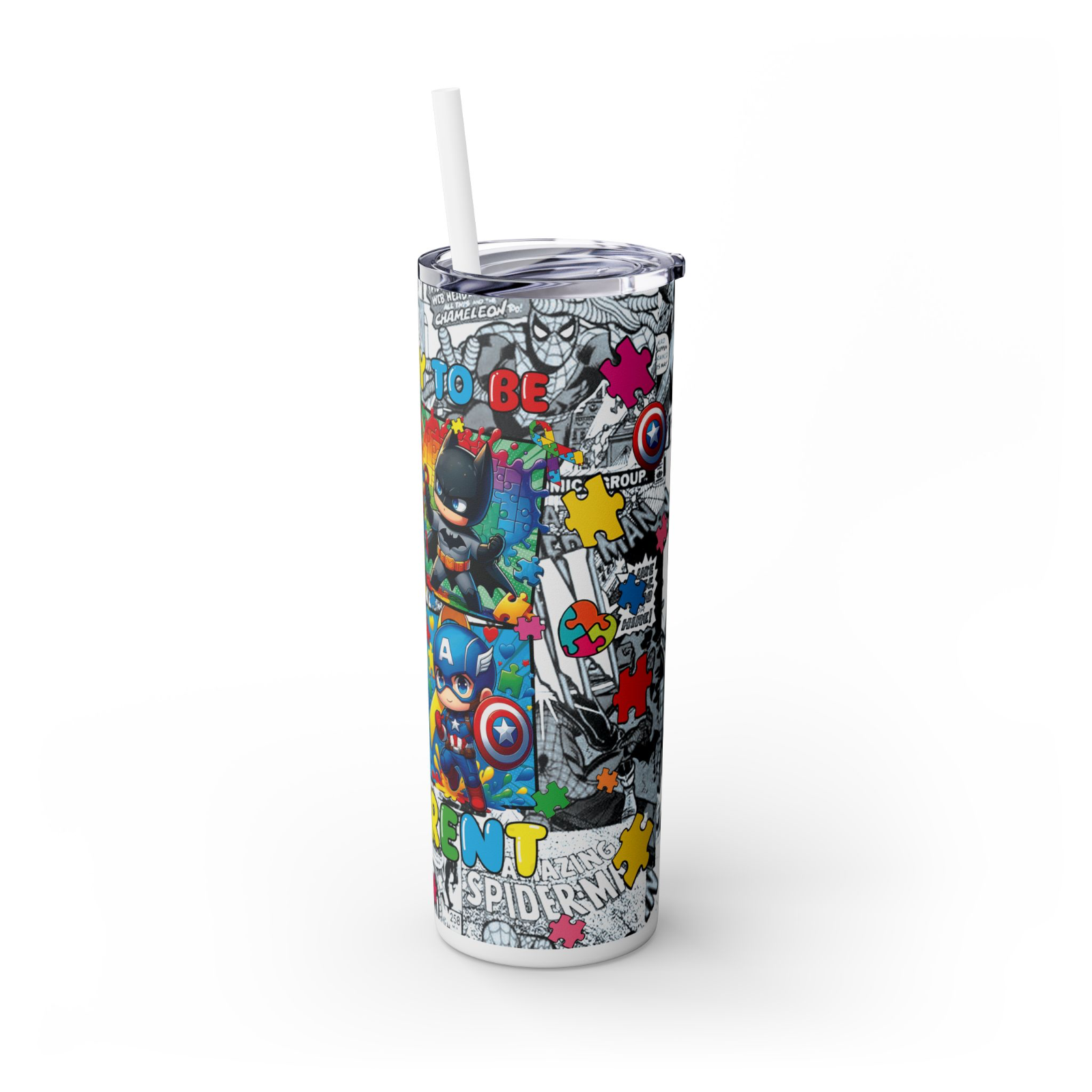 Comic Book Skinny Tumbler – 20oz Stainless Steel Cup with Straw – UK Seller