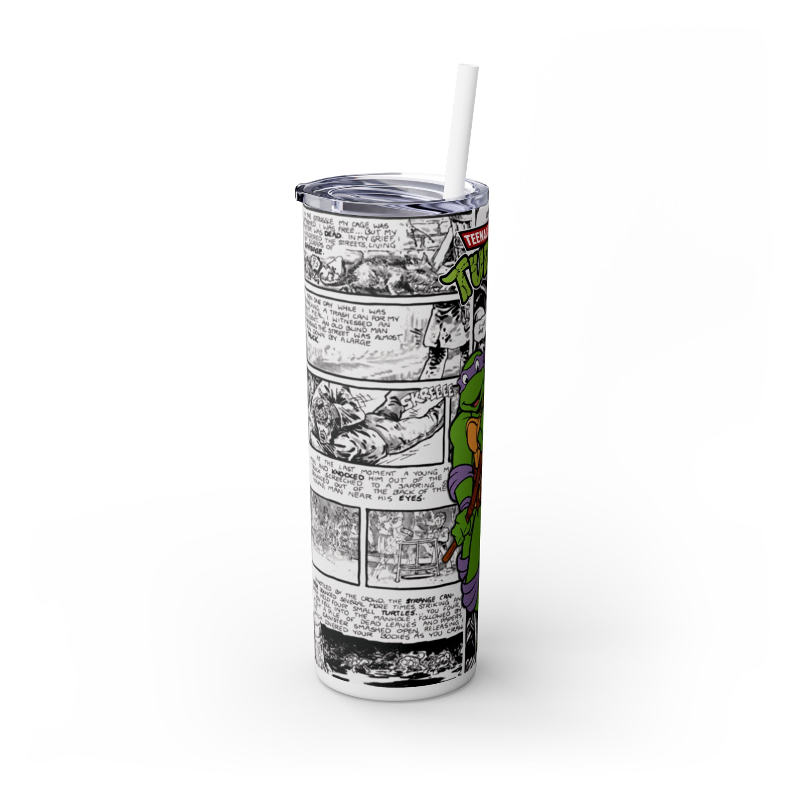 TMNT Donatello Tumbler – 20oz Comic Book Skinny Cup – Retro Ninja Fan Gift