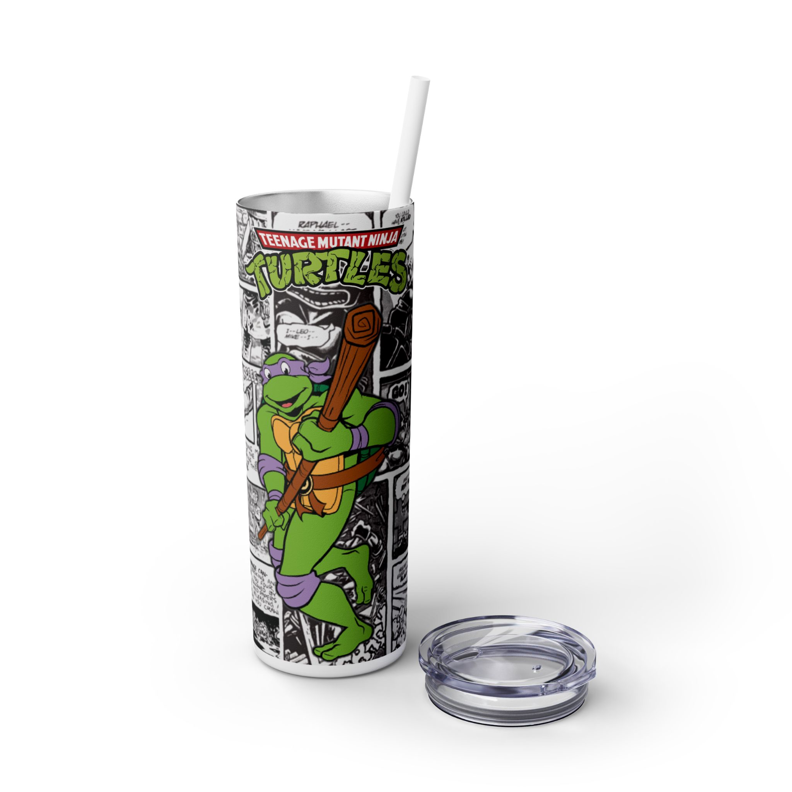 TMNT Donatello Tumbler – 20oz Comic Book Skinny Cup – Retro Ninja Fan Gift