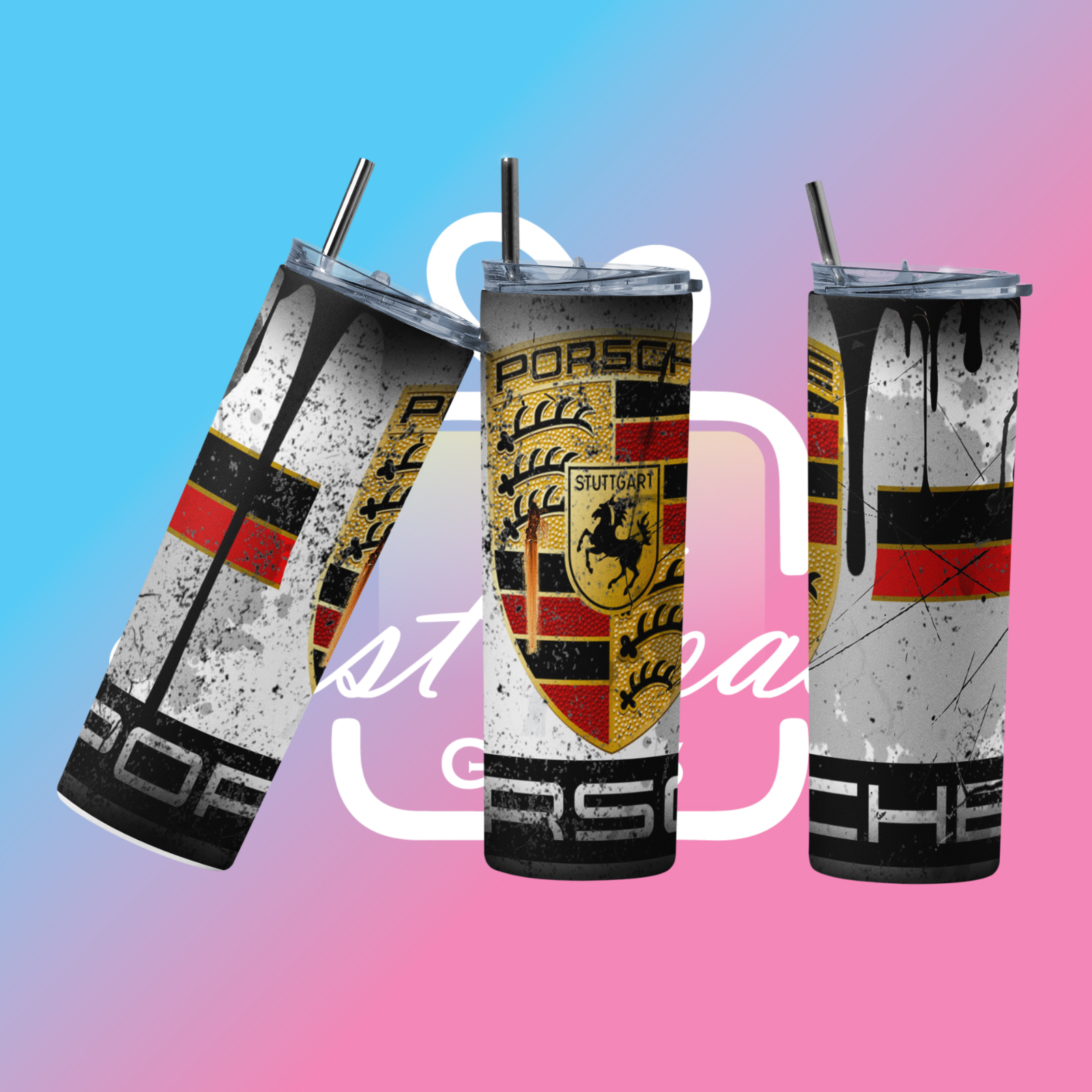 Custom Porsche 20oz Tumbler Travel Coffee Mug straw Truck Car Enthusiasts