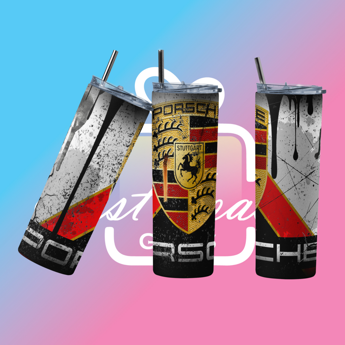 Custom Porsche 20oz Tumbler Travel Coffee Mug straw Truck Car Enthusiasts